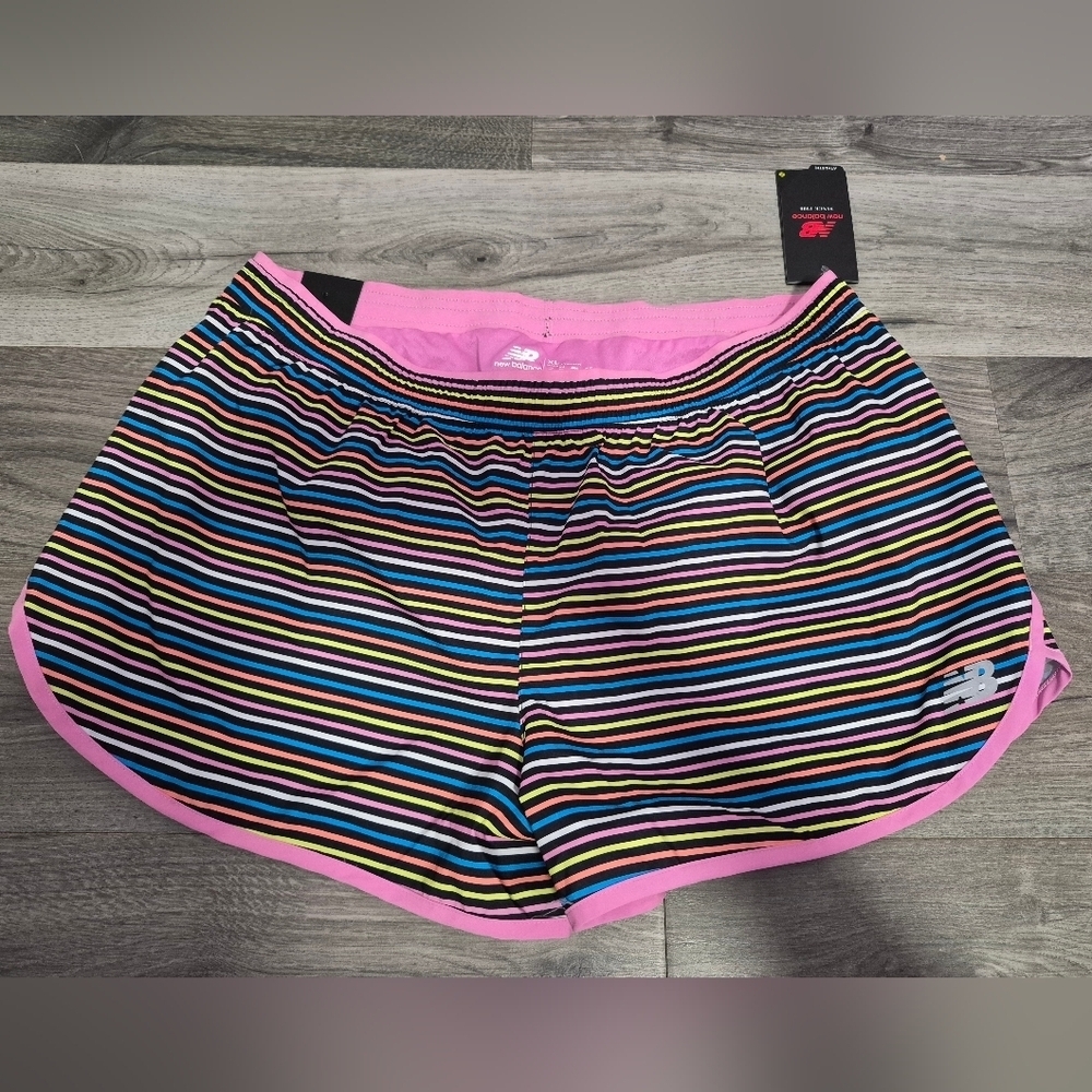 New Balance Multicolor Striped Shorts with Pink Trim Nwt Runing Shorrs XL